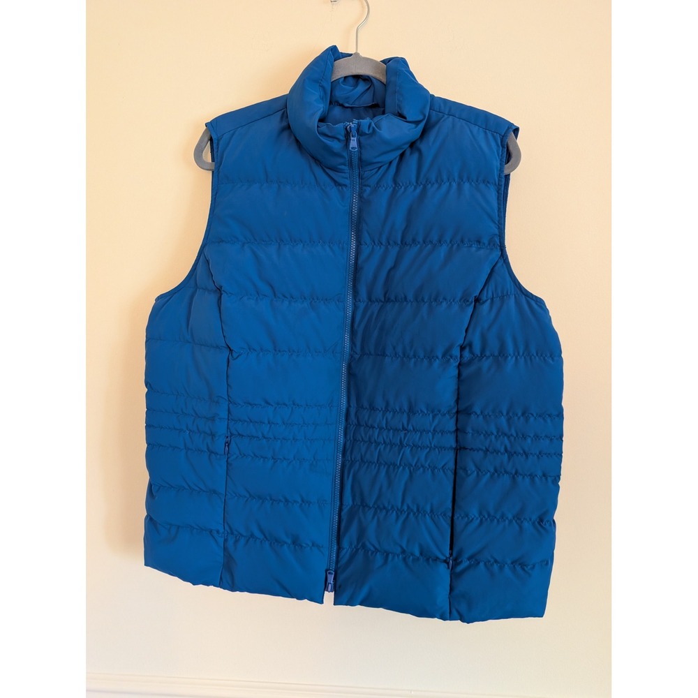 Talbots Blue Quilted Down Puffer Vest Plus Size 2X Full Zip layering outdoor